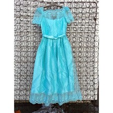 Vintage JCPenney Robbins Egg Blue Lace over Satin Formal Dress 9/10