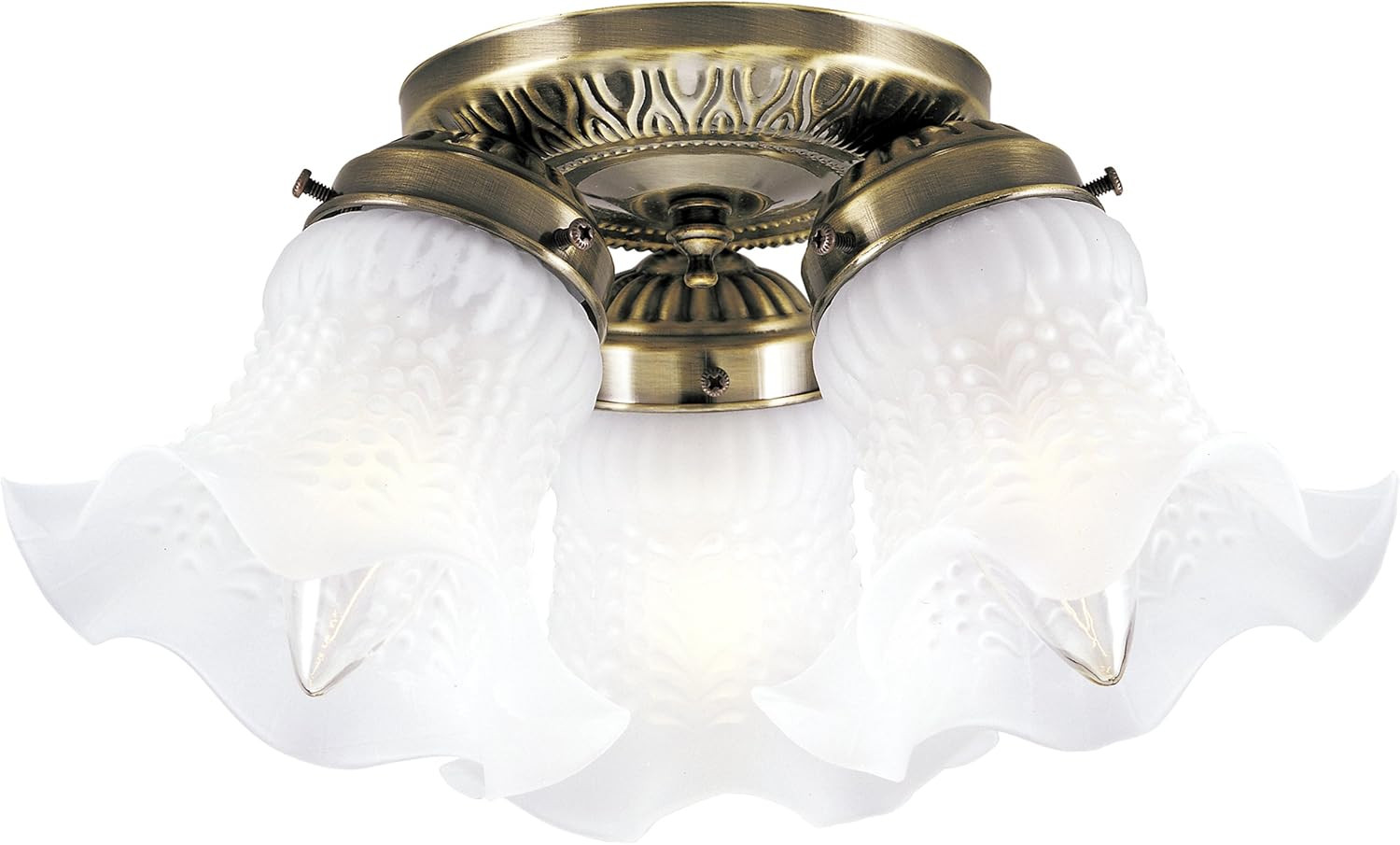 6668600 Three-Light Flush-Mount Interior Ceiling Fixture, Antique Brass Finish w