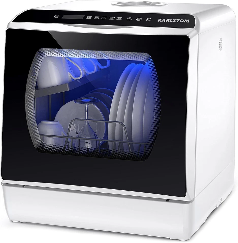 Karlxtom Mini Tischgeschirrspüler mit Touch Control 6 Programme automatische Trocknung
