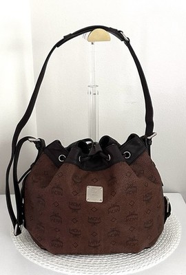 Authentic MCM Brown Chocolate Visetos Bucket Drawstring Bag