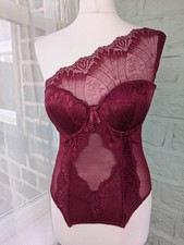 Megan Fox x Frederick?s Hollywood One Shoulder Lace Corset Bodysuit Wine Size 10