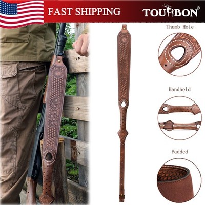 TOURBON Leather Gun Sling Hunting Rifle Shotgun Carry Strap Finger Rest Gift US