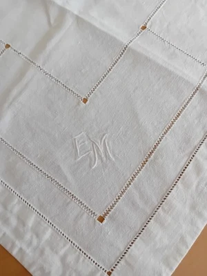 Alte Bauernleinen Tischdecke Leinen Hohlsaum Monogramm EM Shabby JDL Landhaus - Bild 1 von 4