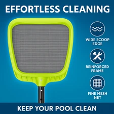 Heavy Duty Pool Skimmer Net Leaf Rake Fine Mesh Cleaning Tool for Spa & Pool