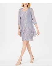 R M RICHARDS Womens Silver Lace Glitter 3/4 Sleeve Draped Formal Jacket 12