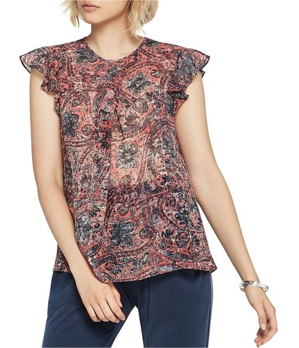 BCBG Womens Crossover Pleat Pullover Blouse, Red, X-Small