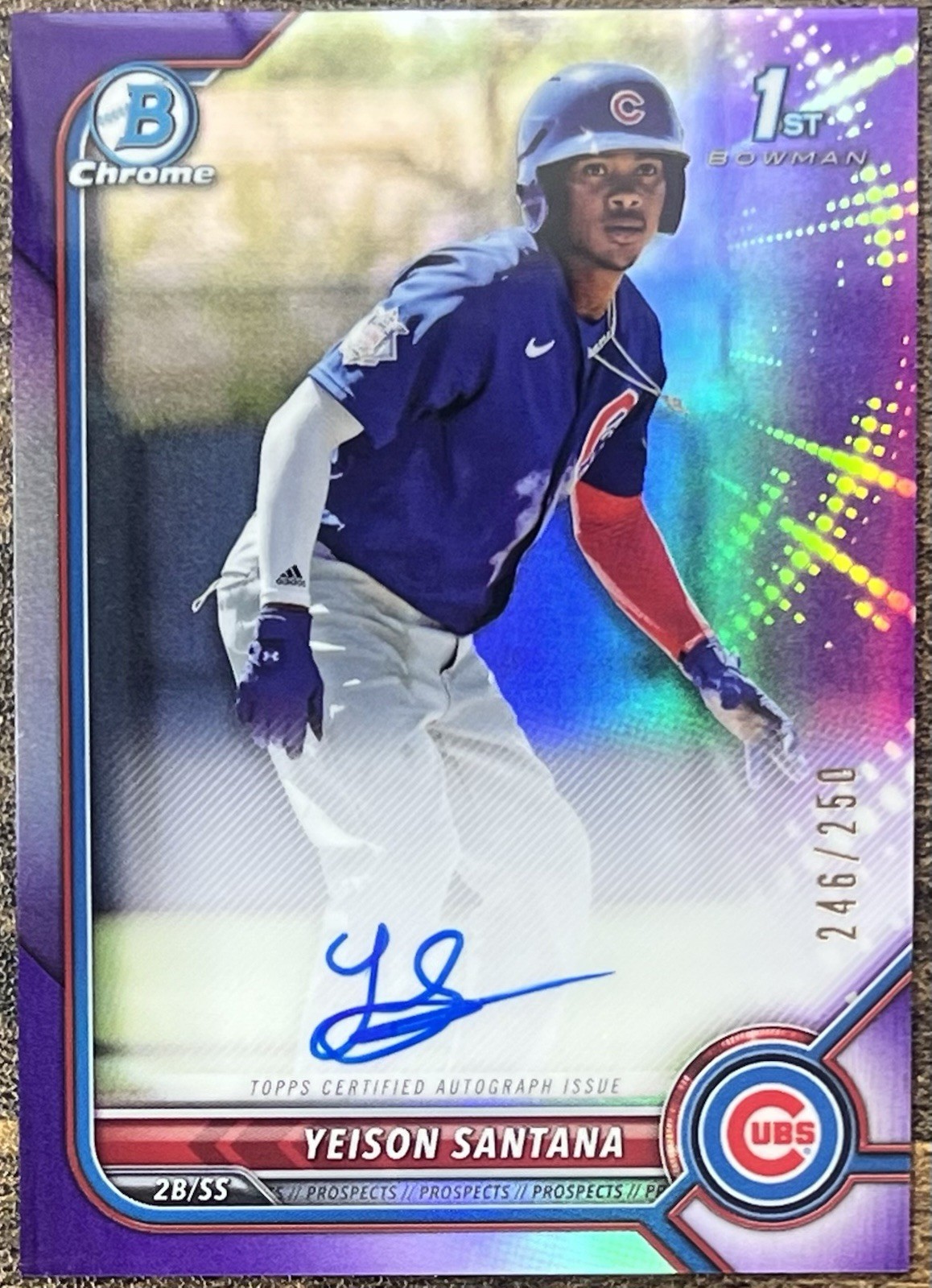 Yeison Santana 2022 Bowman Chrome 1st Purple Auto #246/250 Cubs #CPA-YS