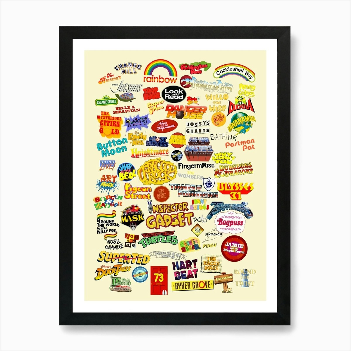 80s Kids TV Logos - 1980s Nostalgia Framed Wall Art Poster Canvas