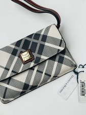 Dooney  Bourke Quadretto Gray White Check Plaid Milly Wristlet Leather Accents