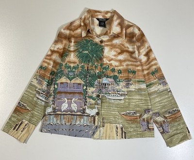 Vintage Take Two All Over Print Jacket Sz PM Novelty Art Nautical Boat Y2K