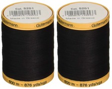 2 PCS Gutermann 800C 5201 Black Natural Cotton Thread Solids 876 Yards Each