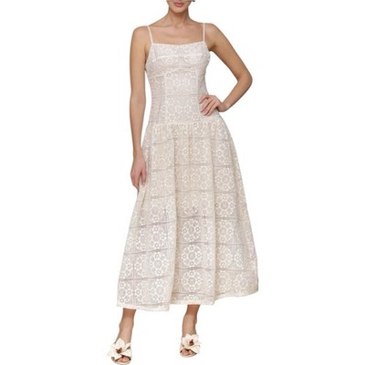AVEC LES FILLES Drop Waist Sleeveless Lace Midi Dress Ivory - Size 14