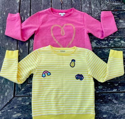 2 x Lot SWEATSHIRTS Pullover Girls vertbaudet 5-6 Years Pink And Yellow