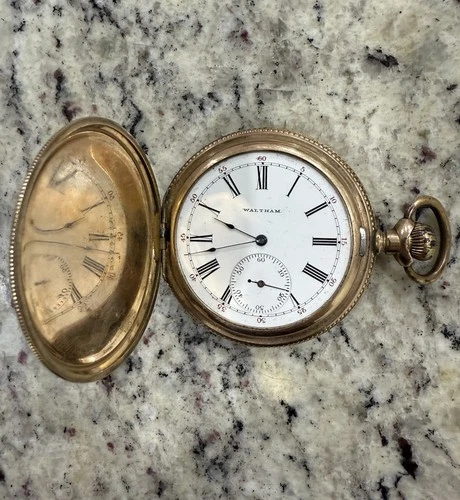Antique 1896 Waltham Full Hunter 14k Gold Fill 15J Pocket Watch For Parts/Repair