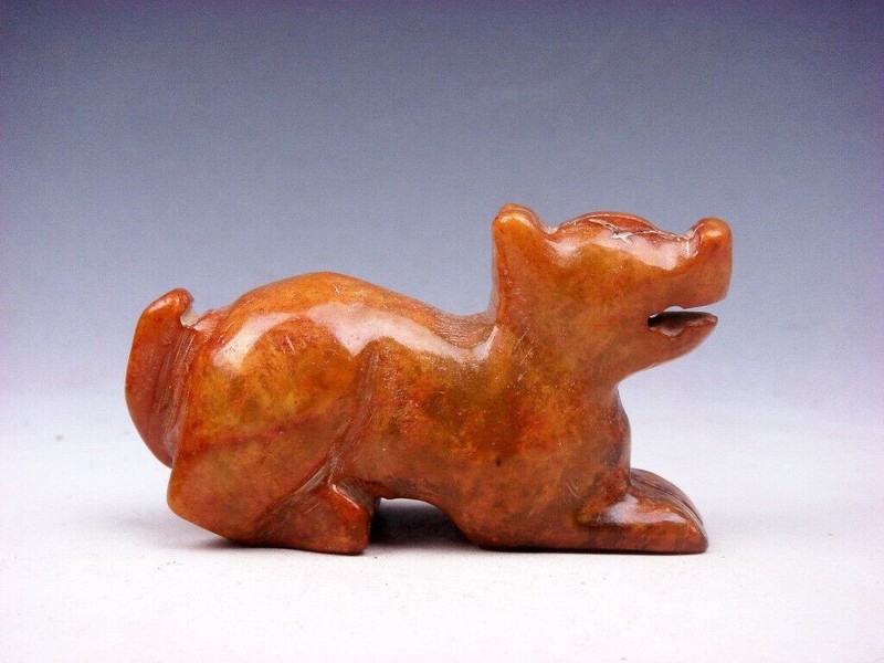 Old Nephrite Jade Stone Carved Sculpture Seated FOO DOG LION #01242201