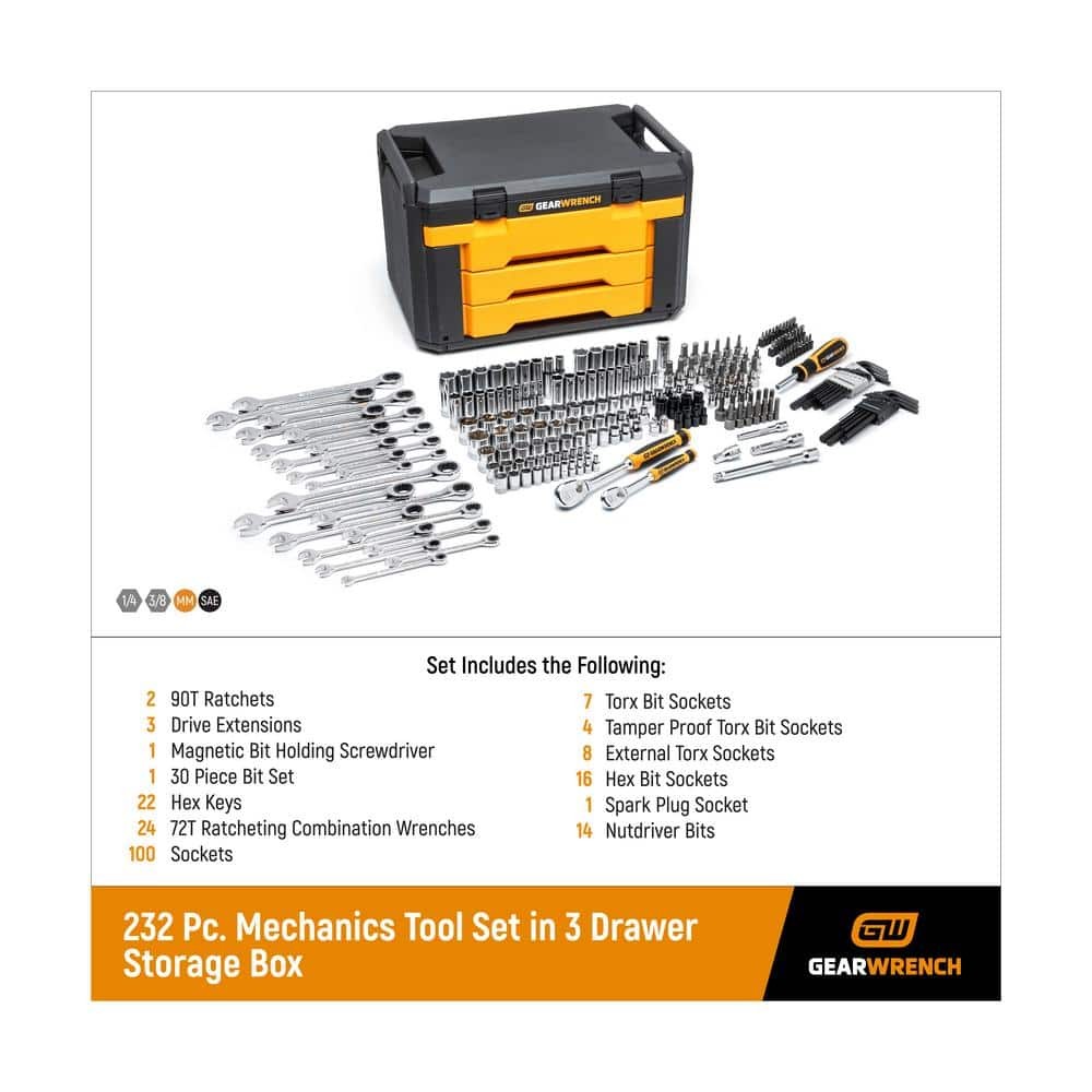 京劇 1 GearWrench 80949 232 Pieces Mechanics Tool Set in 3 Drawer