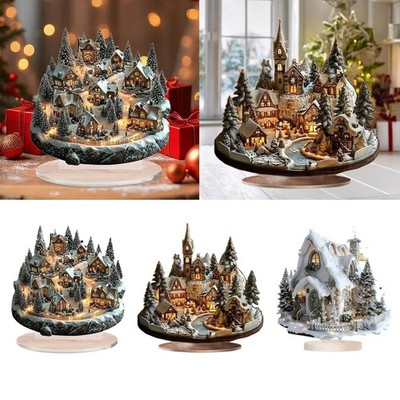 Acryl Weihnachtsdekoration 2D Flat Ornament Dekoschild Hausplakette Schneeszene