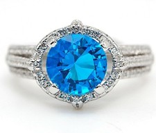 3CT Blue Topaz  White Topaz 925 Sterling Silver Ring Jewelry Sz 8 IB1-3