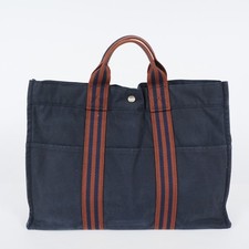 HERM S Paris Fourre Tout MM Black Red Cotton Canvas Tote Hand Bag 04T021089017