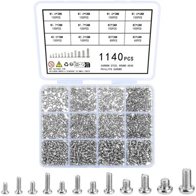 1140 Stk Mini Kleine Schrauben Set, M1.4 M1.6 M1.7 M2 M2.5 M3 Mikro Schrauben...