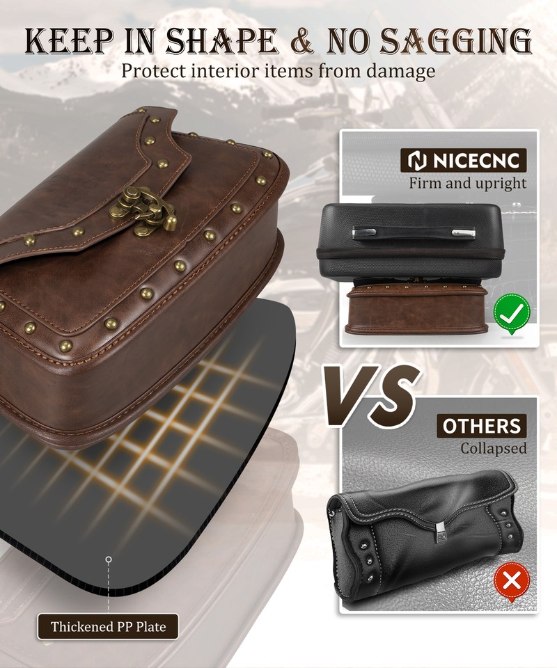 Motorcycle Windshield Bag Pouch Brown Leather For Harley Road King