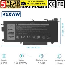 K5XWW Battery for Dell Latitude 7389 7390 L3180 5285 5289 2 in 1 71TG4 60Wh