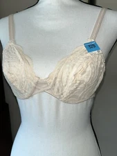 Vtg NOS Bra Maidenform Grand Illusion Sheer POLKA DOT Lace UW Ivory Beige 32B