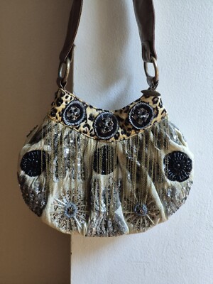 Vintage Mary Frances Sequence Beaded Tassel Faux Animal Women's Shoulder  Purse