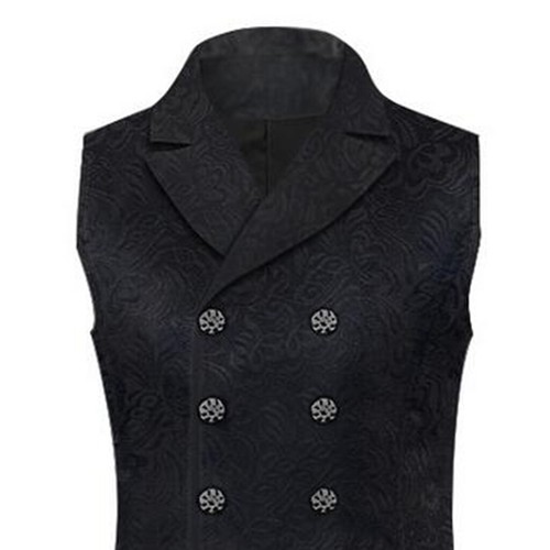 Schwarze Frack Weste Herren Brokat Viktorianisch Gothic Barock Steampunk L - XL - Bild 3 von 4