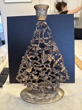Vintage 10" Silver Plated Christmas Tree Candle Holder