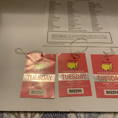 Tickets For Practice Rounds Set of 4 1995 Masters Golf Tournament Tuesday Practice Round Tickets ...