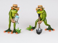 717092 Frosch Paar GäRtner HellgrüN 16Cm Aus Kunststein & Witzige Details