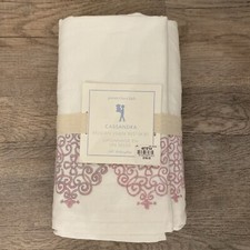 NEW Pottery Barn Kids Full Cassandra Belgian Linen Embroidered White Bed Skirt