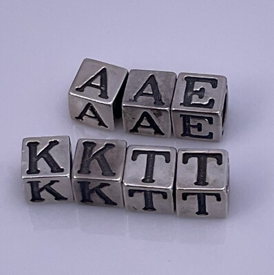925 STERLING SILVER Seven (7) HBC Alphabet European Beads A A E K K T T Jewelry