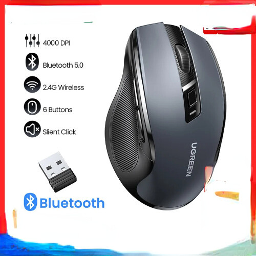 Wireless Bluetooth 5.0 Ergonomic Mouse 4000DPI for PC, Silent 6-Button Design, 2.4G USB Receiver, Includes Multiple Mice