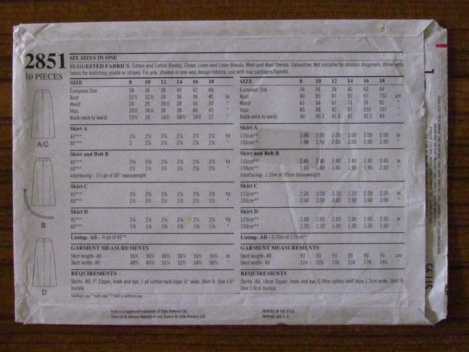 STYLE PATTERN - 2851 LADIES SKIRT PLEAT YOKE WRAP FRONT FLARE 8-18 PLUS UNCUT - Image 2 of 2