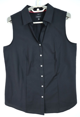 NEW TALBOTS Women's NON IRON 97% Cotton Collared  Tank Top Solid Black Size 8