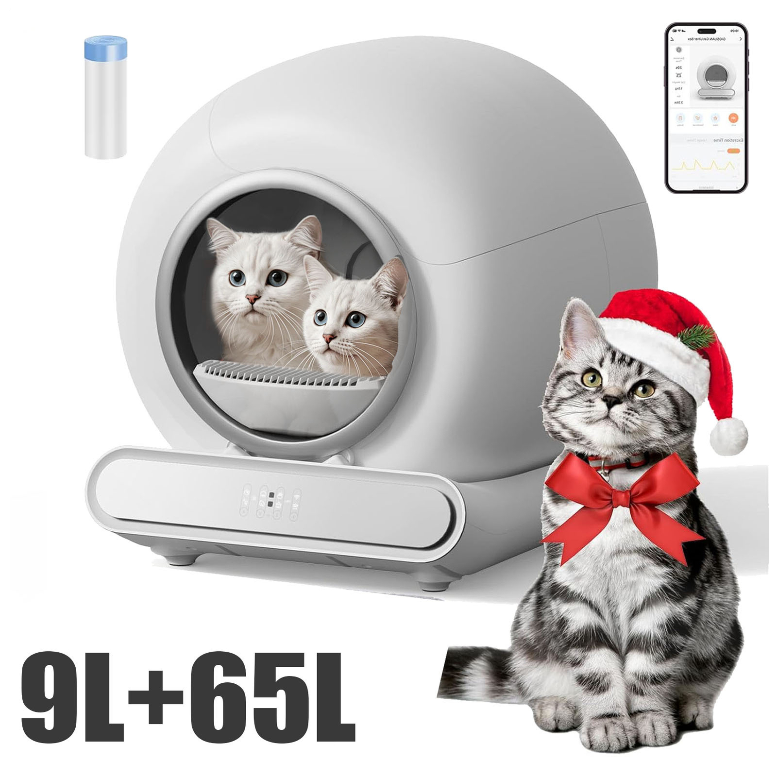 Self Cleaning Automatic Cat Litter Box 65L 2.4G WIFI APP Control with Trash Bag