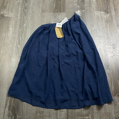 NWT Tramp Womans Tent Dress Flowy Navy Blue One Shoulder Beaded Size 8