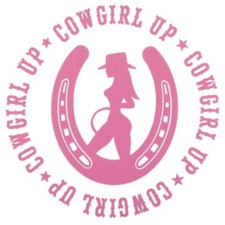 New Pink 'COWGIRL UP' w/ COWGIRL  HORSESHOE VINYL STICKER Weather Resistant