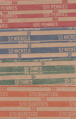 100 COIN WRAPPERS, YOU CHOOSE HOW MANY YOU WANT OF PENNY, NICKEL, DIME, QUARTER