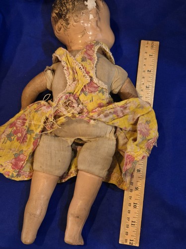 Vintage Spooky Baby Doll Composition Cracked Head Halloween Prop - Picture 5 of 6