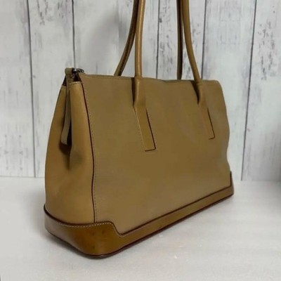 Vintage PRADA Archive 2000s Leather Shoulder Tote Bag Camel Beige