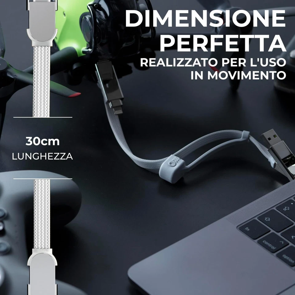 Incharge XL 30 Cm - Cavo Usb Type-C, Cavo Universale Cellulare, Regalo Uomo, Car - Immagine 4 di 4