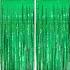 Tinsel Curtain Party Backdrop Green Birthday Decorations 2 2 Pack,