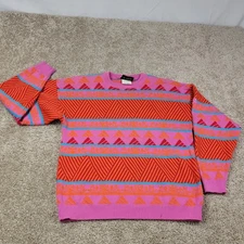 Vintage Demetre Diamond Peak Pure Wool Ladies Sweater Large Pink Orange 80s