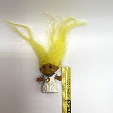 Trolls Troll Doll 2 in Yellow Straight Hair Brown Eyes White Dress Blue Bow