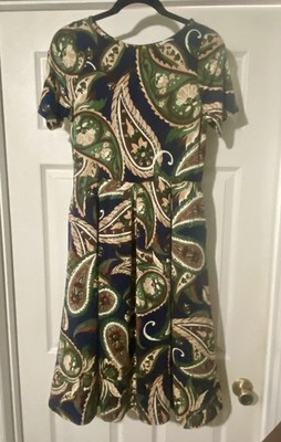 24seven Women s Navy Paisley Printed Dress/ Knee Length/ Pleated Waistline/NWT