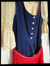HANDMADE Bavarian Dress Vintage German Blue with Authentic Red Polka Dot Apron