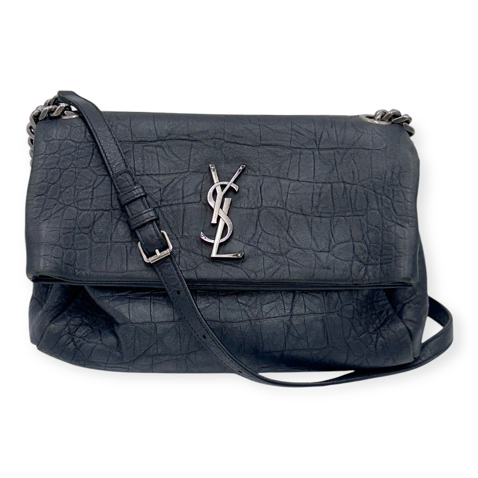 Borsa SAINT LAURENT in pelle di vitello coccodrillo goffrata West Hollywood monogramma nera